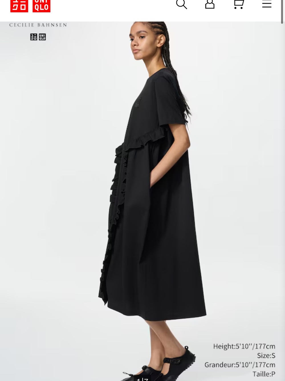 Cecilie Bahnsen x Uniqlo Black Ruffle Short Sleeve Dress Large